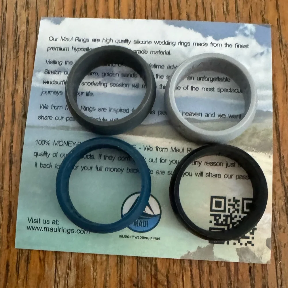 NWT Maui set of 4 wedding silicone gray, black and navy blue rings size 11 men’s